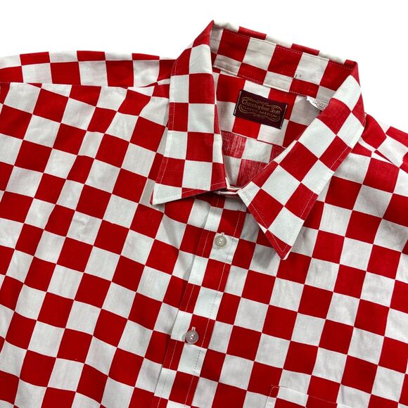 Christopher Scott XL VTG Button Red White Check Polyester Cotton Short Sleeve - Picture 2 of 5